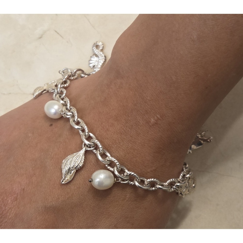 Vintage Sterling Silver Milor Italy Sea Life Beach Charm Bracelet 8"